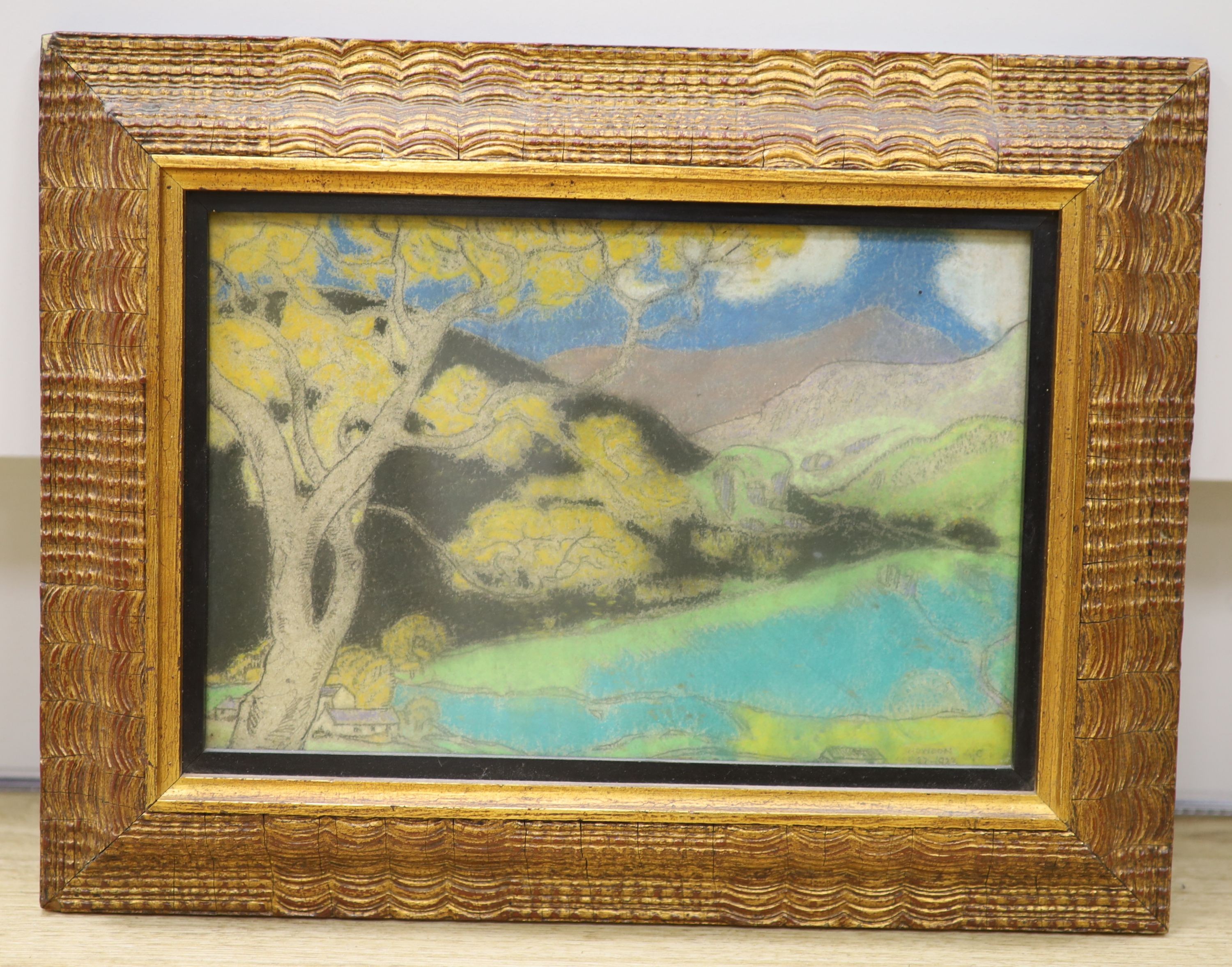 Arthur Joseph Gaskin (1862-1928), pastel, Snowdon, signed and dated 1923, exhibition labels verso, 18 x 28cm.